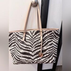 Michael Kors Zebra Stripe Tote with Beige Handles